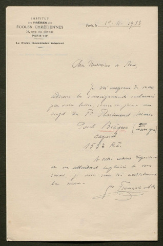 Témoignage de Bièque, Paul et correspondance avec Jacques Péricard