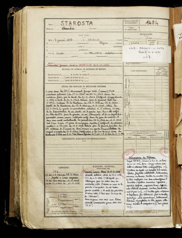 Starosta, Alexandre, né le 07 janvier 1897 à Osieck (Pologne), classe 1917, matricule n° 1494, Bureau de recrutement d'Amiens