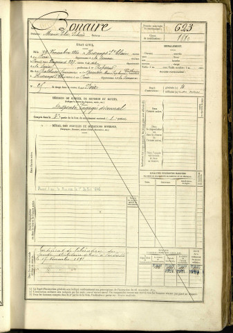 Bonaire, Marie Elie Silvère, né le 19 novembre 1860 à Hescamps-Saint-Clair (Somme, France), classe 1880, matricule n° 623, Bureau de recrutement d'Amiens