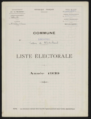 Liste électorale : Lanchères, Section de Watiéhurt