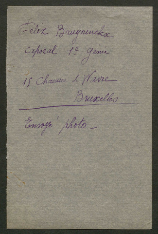 Témoignage de Bruyninckx, Félix (Caporal) et correspondance avec Jacques Péricard