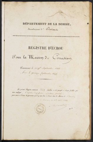 Maison de correction dite Bicêtre à Amiens. Registre d'écrou : numéros 7992 à 8777. 09 septembre 1845 - 15 septembre 1846