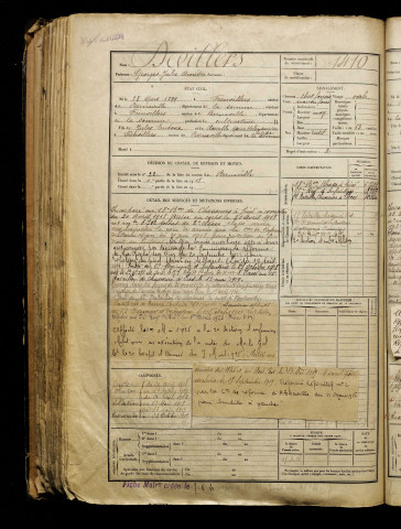 Devillers, Georges Jules Amédée, né le 23 mars 1899 à Fienvillers (Somme), classe 1919, matricule n° 1410, Bureau de recrutement d'Abbeville