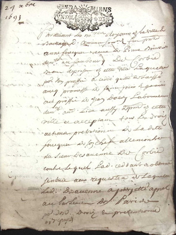 Etude de Me Alexandre Rohault à Amiens (étude n°10). Minutes de l'année 1693