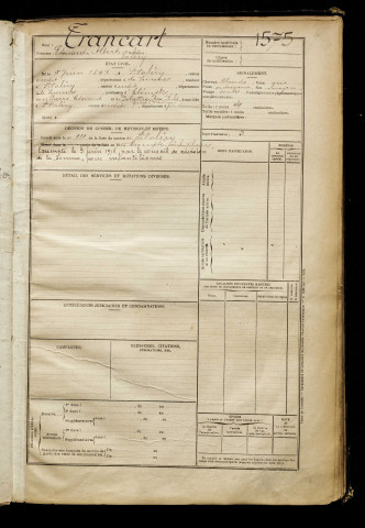 Trancart, Edouard Albert Valéry, né le 05 juin 1897 à Saint-Valery-sur-Somme (Somme), classe 1917, matricule n° 1575, Bureau de recrutement d'Abbeville