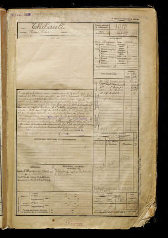 Thibault, Henri Victor, né le 10 janvier 1898 à Amiens (Somme), classe 1918, matricule n° 1015, Bureau de recrutement d'Amiens