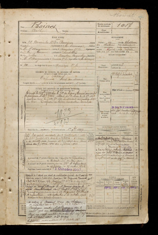 Boinet, Arthur, né le 28 novembre 1873 à Amiens (Somme), classe 1893, matricule n° 1017, Bureau de recrutement d'Amiens
