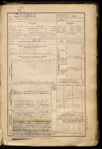 Régnier, Henri Théodore, né le 13 janvier 1868 à Abbeville (Somme), classe 1888, matricule n° 365, Bureau de recrutement d'Abbeville
