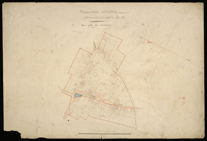 Plan du cadastre napoléonien - Estrees-Deniecourt (Estrées) : Deniécourt, développement d'une partie des sections D et E