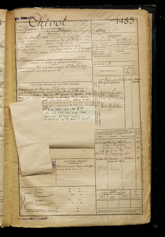Chivot, Gaston Eugène Désiré, né le 19 avril 1897 à Merlimont (Pas-de-Calais), classe 1917, matricule n° 1485, Bureau de recrutement d'Abbeville