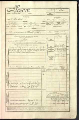 Renard, Nicolas, né le 12 mai 1864 à non renseigné (Somme, France), classe 1884, matricule n° 531, Bureau de recrutement d'Abbeville