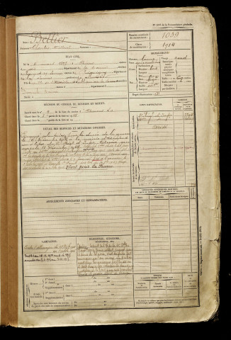 Bellier, Charles Albert, né le 05 mars 1897 à Reims (Marne), classe 1917, matricule n° 1039, Bureau de recrutement d'Amiens