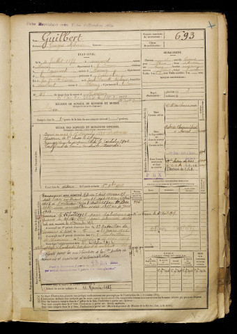 Guilbert, Georges Alphonse, né le 04 juillet 1878 à Aumont (Somme), classe 1898, matricule n° 693, Bureau de recrutement d'Amiens