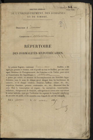 Répertoire des formalités hypothécaires, du 22/08/1865 au 16/09/1865, registre n° 255 (Abbeville)