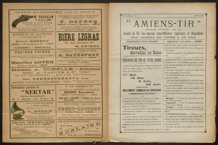 Amiens-tir, organe officiel de l'amicale des anciens sous-officiers, caporaux et soldats d'Amiens, numéro 4 (avril 1913)