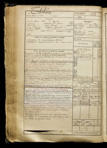 Thibaut, Maurice Victor, né le 11 janvier 1896 à Morisel (Somme), classe 1916, matricule n° 132, Bureau de recrutement de Péronne