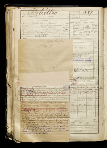Delattre, Théophile, né le 26 octobre 1901 à Amiens (Somme), classe 1921, matricule n° 387, Bureau de recrutement d'Amiens