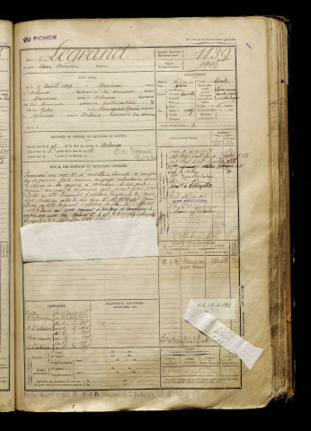 Legrand, Marc Amédée, né le 09 avril 1899 à Marieux (Somme), classe 1919, matricule n° 1139, Bureau de recrutement d'Abbeville