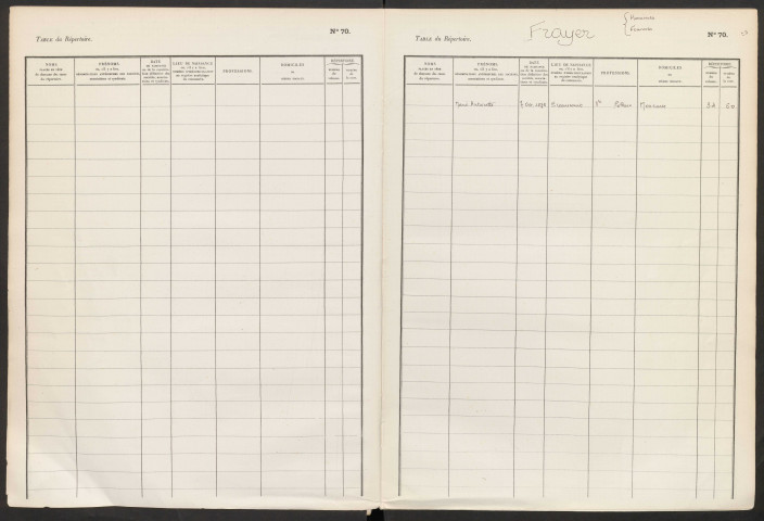 Table du répertoire des formalités, de Frayer à Lebeurre, registre n° 62 (Conservation des hypothèques de Montdidier)