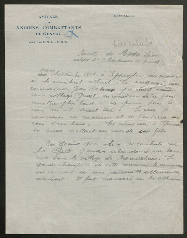 Témoignage de André, Léon et correspondance avec Jacques Péricard