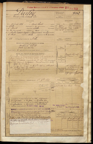 Darloy, François Jules Antoine, né le 17 juin 1875 à Saint-Christ-Briost (Somme), classe 1895, matricule n° 952, Bureau de recrutement de Péronne