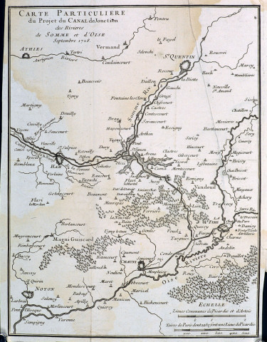 Carte du canal de communication des rivières de Somme et d'Oise aoust 1728