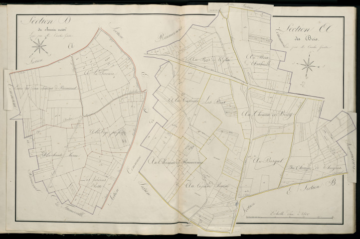 Plan du cadastre napoléonien - Atlas cantonal - Herleville : Bois (Les) ; Chemin Croisé (Le), A et D