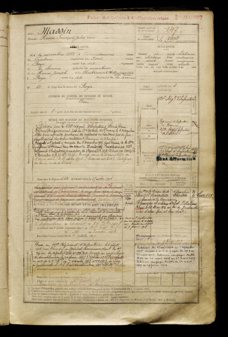 Massin, Henri François Jules, né le 19 novembre 1883 à Escaudoeuvres (Nord), classe 1903, matricule n° 147, Bureau de recrutement de Péronne