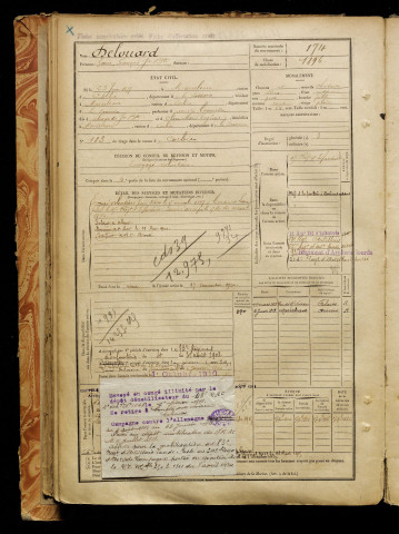 Delouard, Louis François Jean Baptiste, né le 23 juin 1877 à Marcelcave (Somme), classe 1897, matricule n° 174, Bureau de recrutement d'Amiens