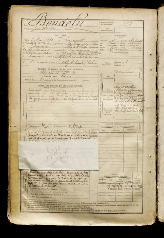 Bondelu, Jean Baptiste Xavier, né le 03 mai 1880 à Cramont (Somme), classe 1900, matricule n° 312, Bureau de recrutement d'Abbeville