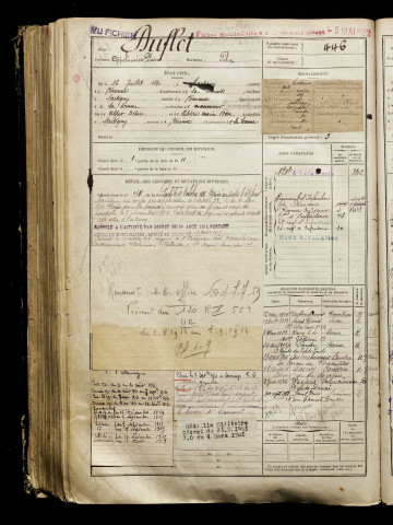 Duflot, Appolinaire Désiré, né le 16 juillet 1890 à Cartigny (Somme), classe 1910, matricule n° 446, Bureau de recrutement de Péronne
