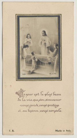 Ce jour est le plus beau de la vie, que son souvenir vous guide, vous protège et, au besoin, vous console. Le Christ donnant la communion à un enfant