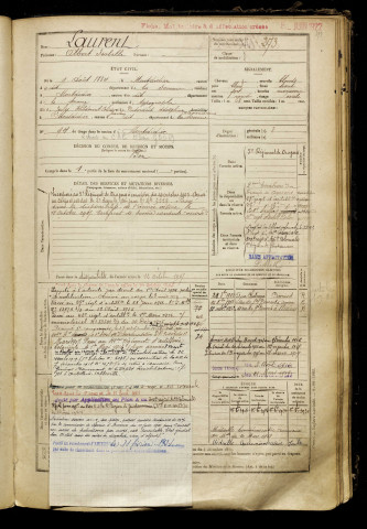 Laurent, Albert Isabelle, né le 09 août 1884 à Montdidier (Somme), classe 1904, matricule n° 273, Bureau de recrutement de Péronne
