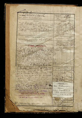 Deliencourt, Antoine Maurice Marcel, né le 14 mars 1899 à Saint-Riquier (Somme), classe 1919, matricule n° 502, Bureau de recrutement d'Abbeville