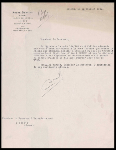 Table des successions et absences du bureau de Conty