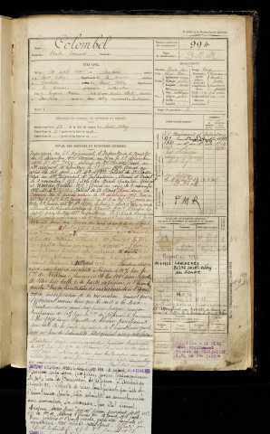 Colombel, Charles Edouard, né le 28 avril 1895 à Lanchères (Somme), classe 1915, matricule n° 994, Bureau de recrutement d'Abbeville