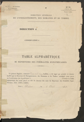 Table du répertoire des formalités, de Godet à Monvoisin, registre n° 46 (Conservation des hypothèques de Montdidier)