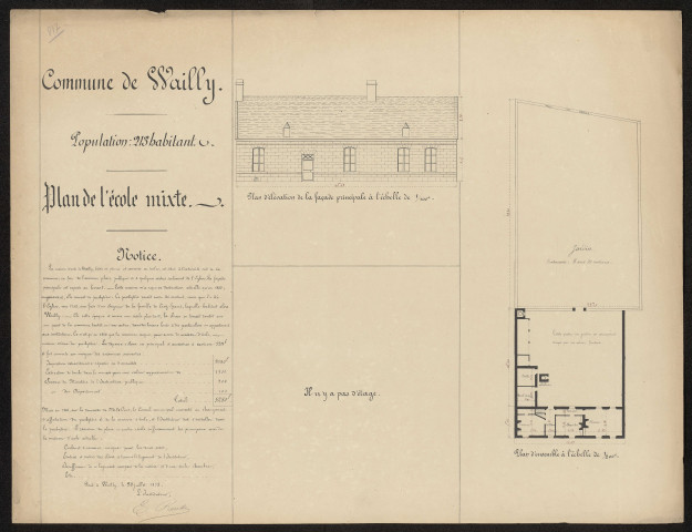 Wailly. Plan de l'école mixte et du jardin
