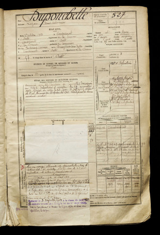 Duponchelle, Lazare Ernest Arsène, né le 23 octobre 1883 à Vaudricourt (Somme), classe 1903, matricule n° 527, Bureau de recrutement d'Abbeville