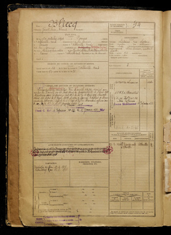Bliecq, Gérard Louis Florent, né le 10 octobre 1901 à Caours (Somme), classe 1921, matricule n° 14, Bureau de recrutement d'Abbeville