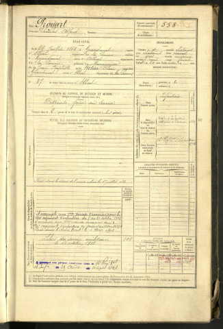 Proyart, Charles Alfred, né le 26 juillet 1862 à Grandcourt (Somme, France), classe 1882, matricule n° 558, Bureau de recrutement de Péronne