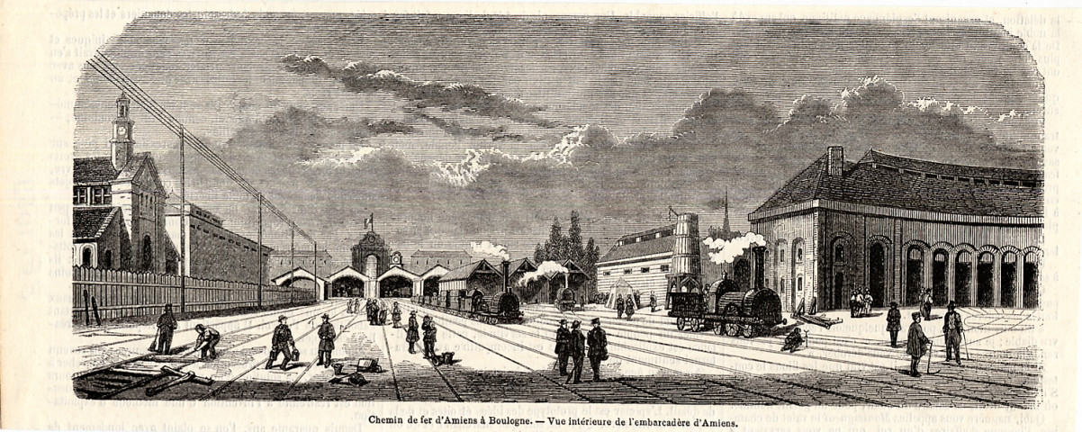 Chemin de fer d'Amiens à Boulogne.- Vue intérieure de l'embarcadère d'Amiens