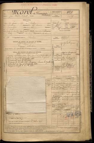 Morel de Foucaucourt d'andevanne, Jean Claude Robert, né le 20 février 1871 à Belloy-en-Santerre (Somme), classe 1891, matricule n° 919, Bureau de recrutement de Péronne