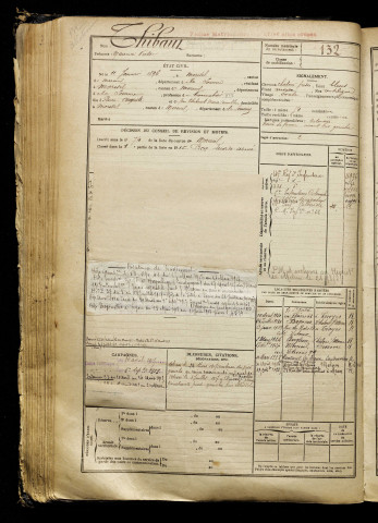 Thibaut, Maurice Victor, né le 11 janvier 1896 à Morisel (Somme), classe 1916, matricule n° 132, Bureau de recrutement de Péronne