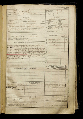 Guénard, Alfred Joseph, né le 19 mars 1897 à Amiens (Somme), classe 1917, matricule n° 749, Bureau de recrutement d'Amiens