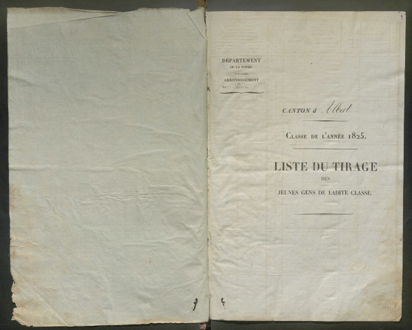 Tirage au sort (arrondissement de Péronne) de l'année 1825