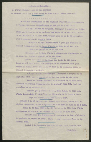 Témoignage de Pospischek, Frédéric (Maréchal des logis - Chef artificier) et correspondance avec Jacques Péricard