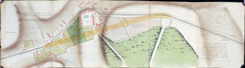 Plan de la traverse de Mouflers grande route d'Amiens à Abbeville avec le projet de redressement dans cette traverse