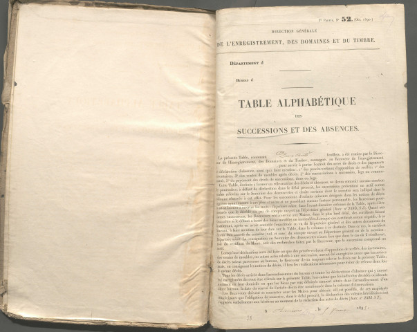 Table des successions et absences du bureau de Roye