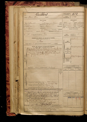 Guilbert, Hilaire Henri, né le 13 mars 1870 à Méricourt-en-Vimeu (Somme), classe 1890, matricule n° 612, Bureau de recrutement d'Amiens